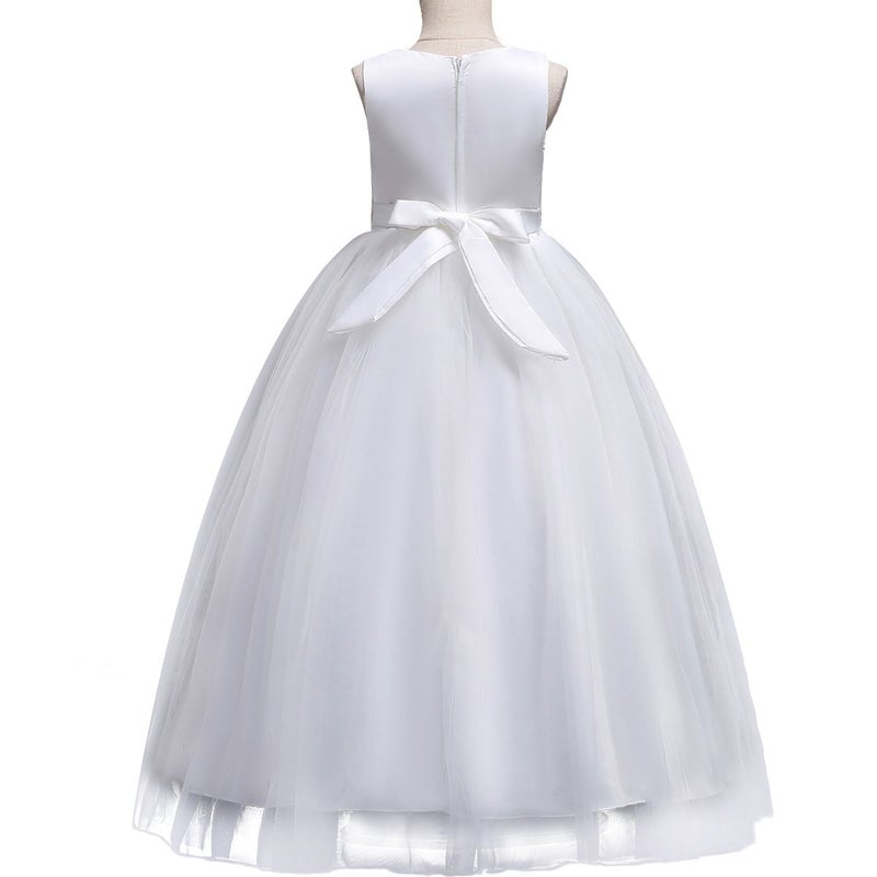 IWEMEK Lace Flower Girls Bridesmaid Wedding Party Birthday Princess Pageant Formal Tulle Long Dress Ball Gown Baby Kids 5-14T White 11-12 Years - Image 4